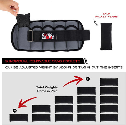 Adjustable Ankle Weights, 2 3 5 lb 1 Pair Strength Training Wrist Leg Arm Weights for Women, Men, Weighted Ankle Weight Set with Removable Sandbags for for Gym, Fitness Workout, Running Lifting