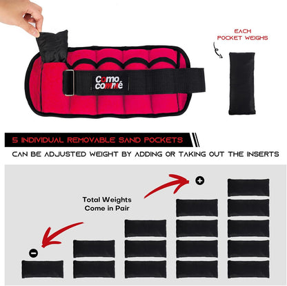 Adjustable Ankle Weights, 2 3 5 lb 1 Pair Strength Training Wrist Leg Arm Weights for Women, Men, Weighted Ankle Weight Set with Removable Sandbags for for Gym, Fitness Workout, Running Lifting
