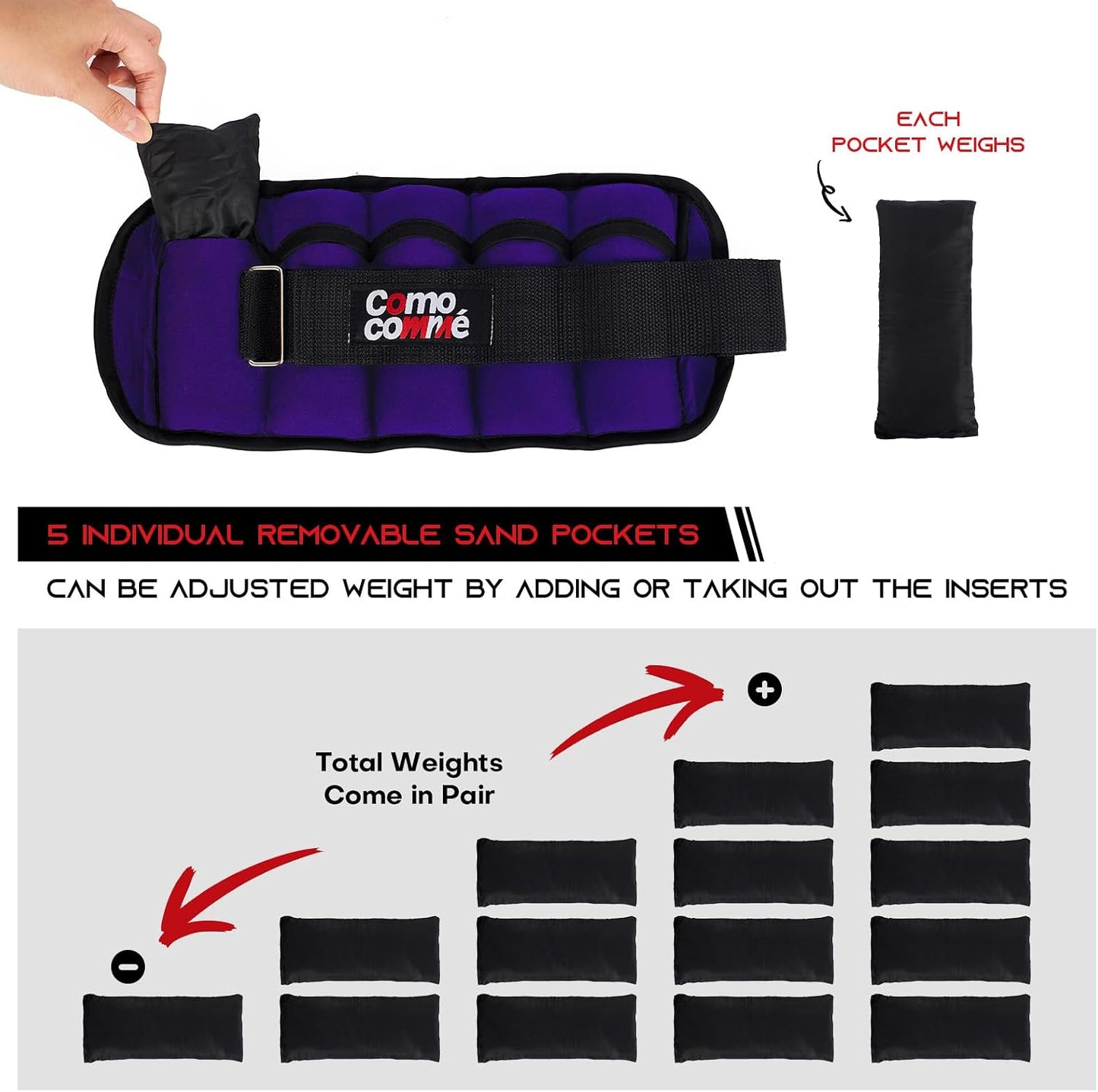 Adjustable Ankle Weights, 2 3 5 lb 1 Pair Strength Training Wrist Leg Arm Weights for Women, Men, Weighted Ankle Weight Set with Removable Sandbags for for Gym, Fitness Workout, Running Lifting