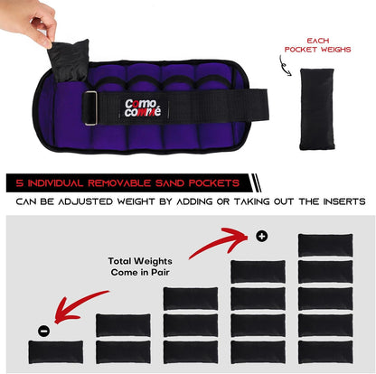 Adjustable Ankle Weights, 2 3 5 lb 1 Pair Strength Training Wrist Leg Arm Weights for Women, Men, Weighted Ankle Weight Set with Removable Sandbags for for Gym, Fitness Workout, Running Lifting