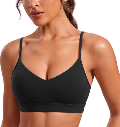 Butterluxe V Neck Sports Bras | Light Support, Removable Pads, Yoga, Extremely Soft, Square Back, Adjustable Spaghetti Straps, for Women