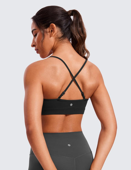Butterluxe V Neck Sports Bras | Light Support, Removable Pads, Yoga, Extremely Soft, Square Back, Adjustable Spaghetti Straps, for Women