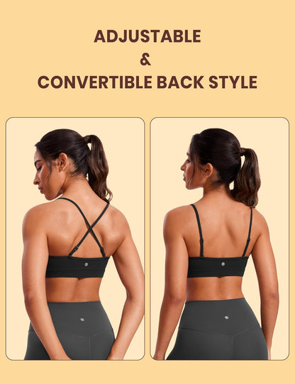 Butterluxe V Neck Sports Bras | Light Support, Removable Pads, Yoga, Extremely Soft, Square Back, Adjustable Spaghetti Straps, for Women
