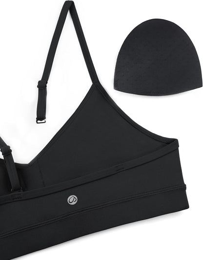 Butterluxe V Neck Sports Bras | Light Support, Removable Pads, Yoga, Extremely Soft, Square Back, Adjustable Spaghetti Straps, for Women