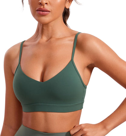 Butterluxe V Neck Sports Bras | Light Support, Removable Pads, Yoga, Extremely Soft, Square Back, Adjustable Spaghetti Straps, for Women