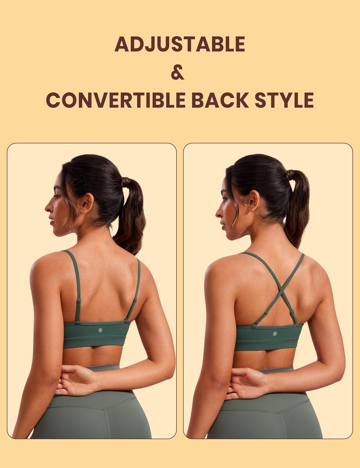 Butterluxe V Neck Sports Bras | Light Support, Removable Pads, Yoga, Extremely Soft, Square Back, Adjustable Spaghetti Straps, for Women
