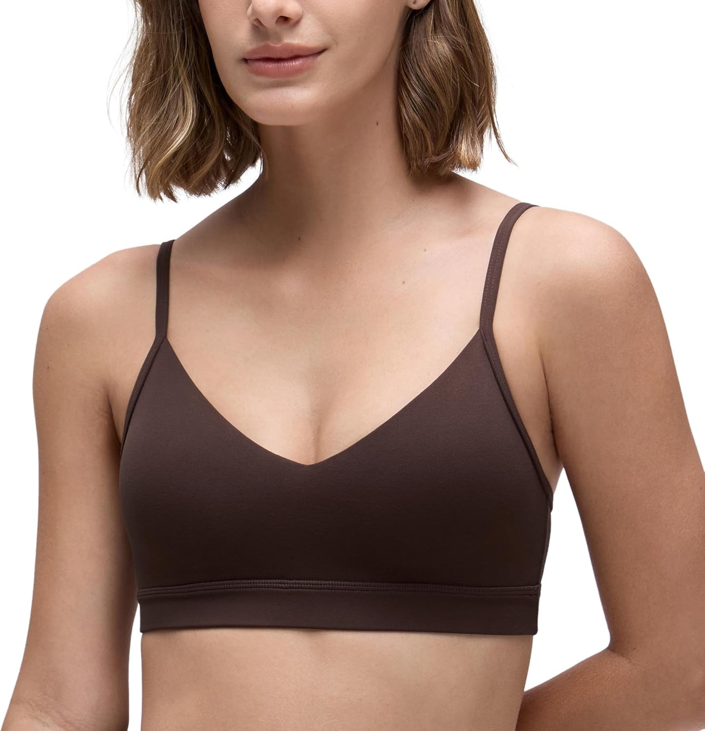 Butterluxe V Neck Sports Bras | Light Support, Removable Pads, Yoga, Extremely Soft, Square Back, Adjustable Spaghetti Straps, for Women