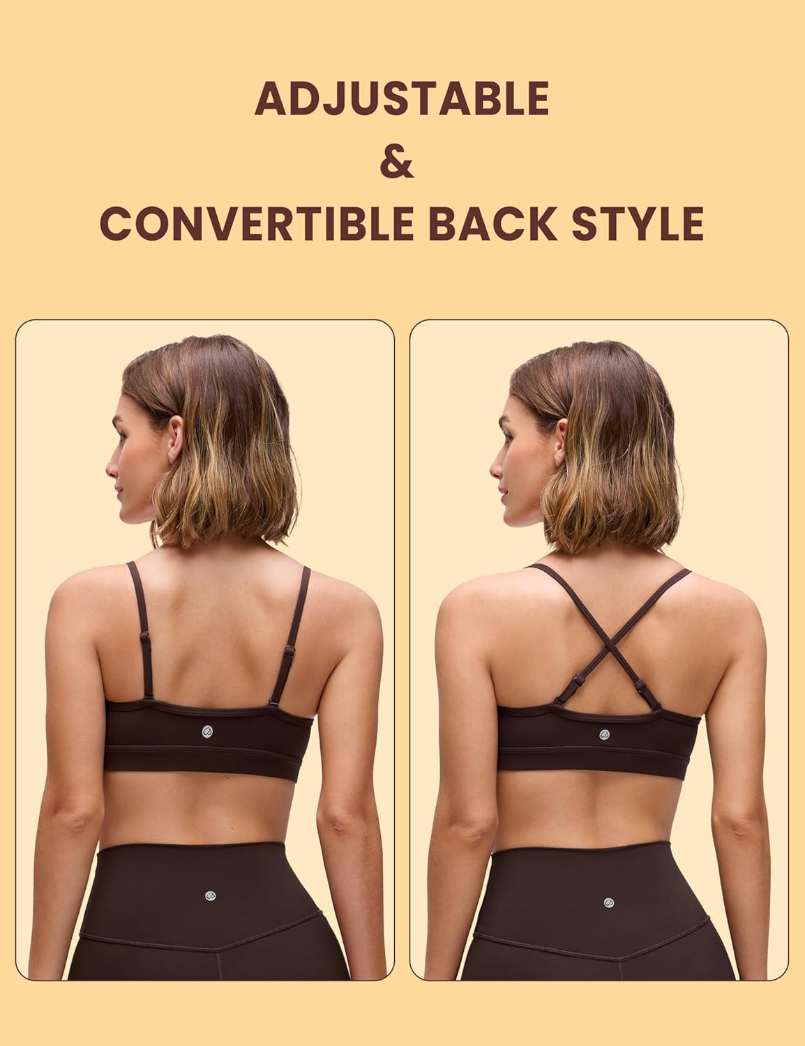 Butterluxe V Neck Sports Bras | Light Support, Removable Pads, Yoga, Extremely Soft, Square Back, Adjustable Spaghetti Straps, for Women