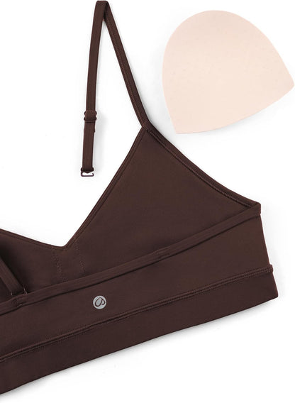 Butterluxe V Neck Sports Bras | Light Support, Removable Pads, Yoga, Extremely Soft, Square Back, Adjustable Spaghetti Straps, for Women