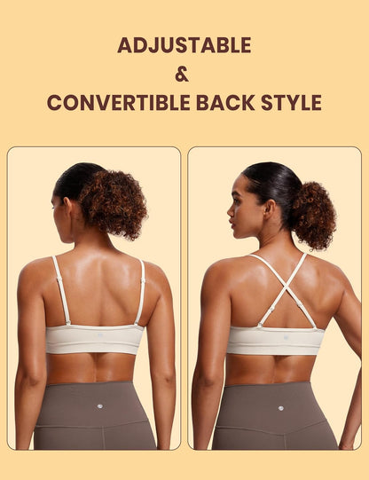 Butterluxe V Neck Sports Bras | Light Support, Removable Pads, Yoga, Extremely Soft, Square Back, Adjustable Spaghetti Straps, for Women
