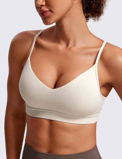 Butterluxe V Neck Sports Bras | Light Support, Removable Pads, Yoga, Extremely Soft, Square Back, Adjustable Spaghetti Straps, for Women