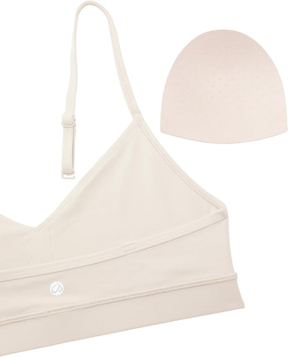 Butterluxe V Neck Sports Bras | Light Support, Removable Pads, Yoga, Extremely Soft, Square Back, Adjustable Spaghetti Straps, for Women