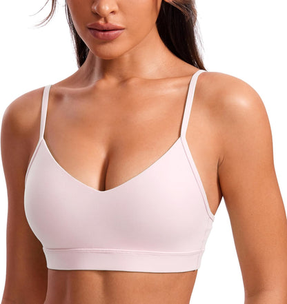 Butterluxe V Neck Sports Bras | Light Support, Removable Pads, Yoga, Extremely Soft, Square Back, Adjustable Spaghetti Straps, for Women