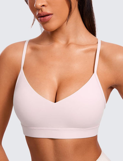 Butterluxe V Neck Sports Bras | Light Support, Removable Pads, Yoga, Extremely Soft, Square Back, Adjustable Spaghetti Straps, for Women