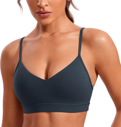 Butterluxe V Neck Sports Bras | Light Support, Removable Pads, Yoga, Extremely Soft, Square Back, Adjustable Spaghetti Straps, for Women