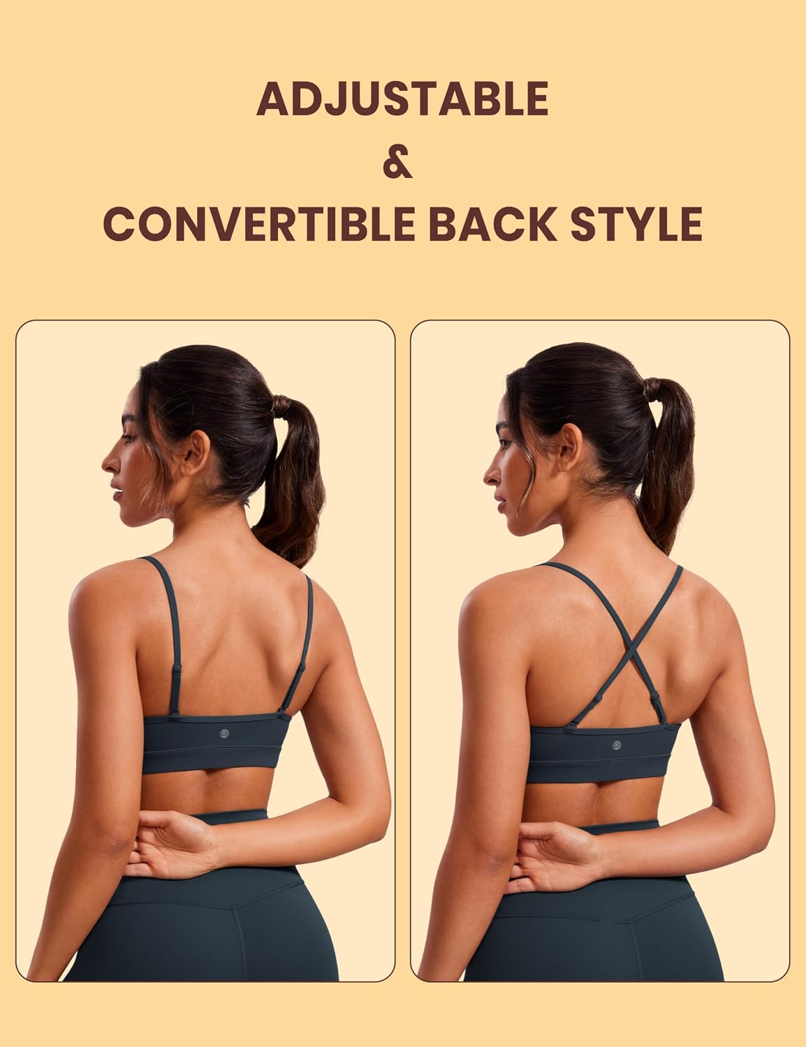 Butterluxe V Neck Sports Bras | Light Support, Removable Pads, Yoga, Extremely Soft, Square Back, Adjustable Spaghetti Straps, for Women