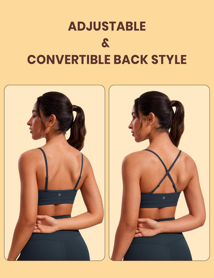 Butterluxe V Neck Sports Bras | Light Support, Removable Pads, Yoga, Extremely Soft, Square Back, Adjustable Spaghetti Straps, for Women