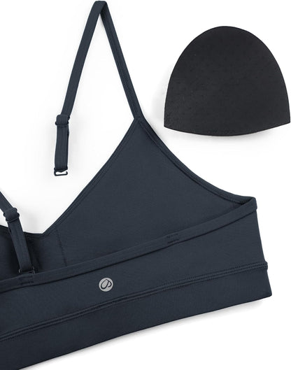 Butterluxe V Neck Sports Bras | Light Support, Removable Pads, Yoga, Extremely Soft, Square Back, Adjustable Spaghetti Straps, for Women