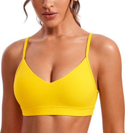 Butterluxe V Neck Sports Bras | Light Support, Removable Pads, Yoga, Extremely Soft, Square Back, Adjustable Spaghetti Straps, for Women