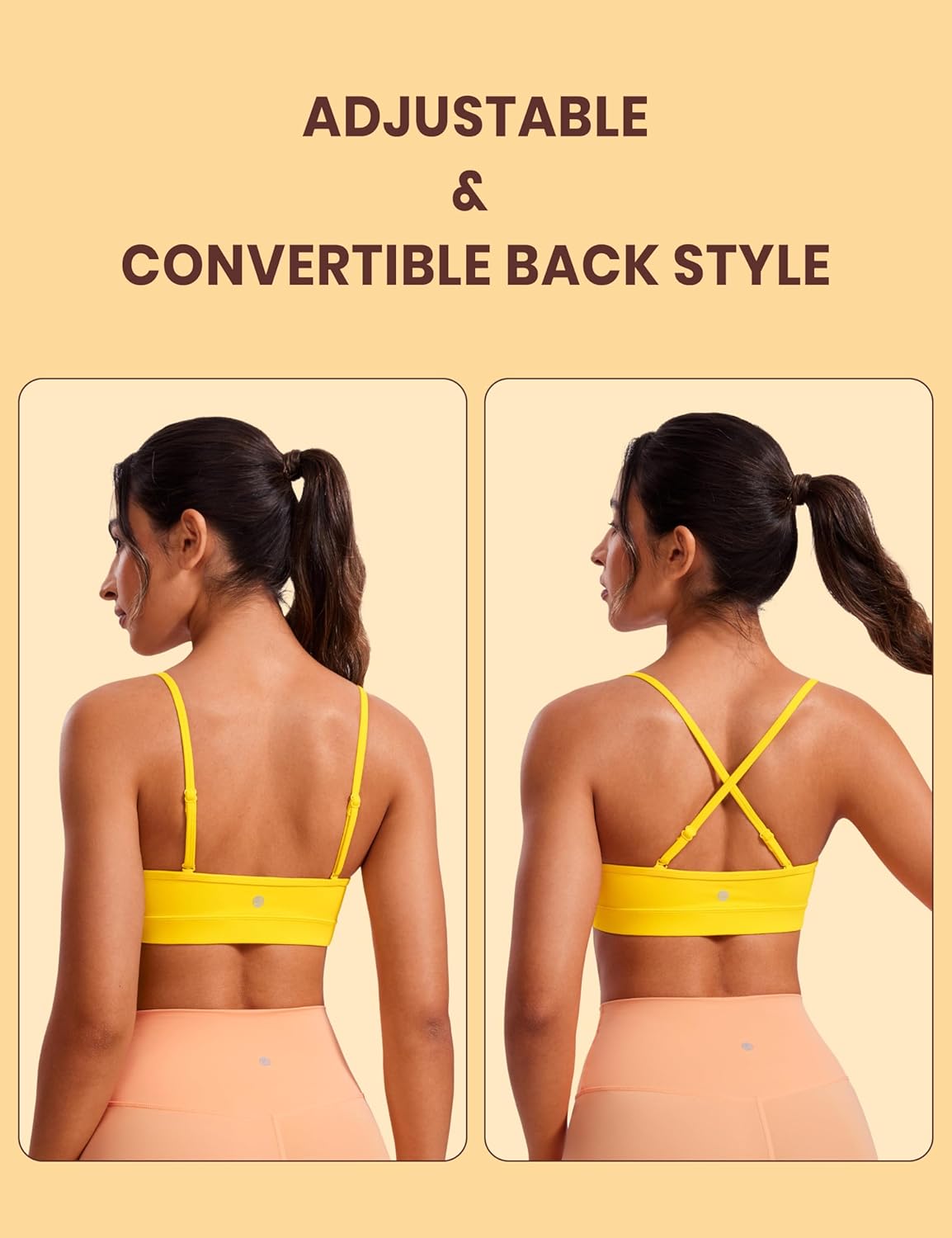 Butterluxe V Neck Sports Bras | Light Support, Removable Pads, Yoga, Extremely Soft, Square Back, Adjustable Spaghetti Straps, for Women