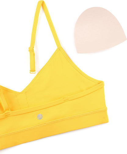 Butterluxe V Neck Sports Bras | Light Support, Removable Pads, Yoga, Extremely Soft, Square Back, Adjustable Spaghetti Straps, for Women