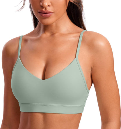Butterluxe V Neck Sports Bras | Light Support, Removable Pads, Yoga, Extremely Soft, Square Back, Adjustable Spaghetti Straps, for Women
