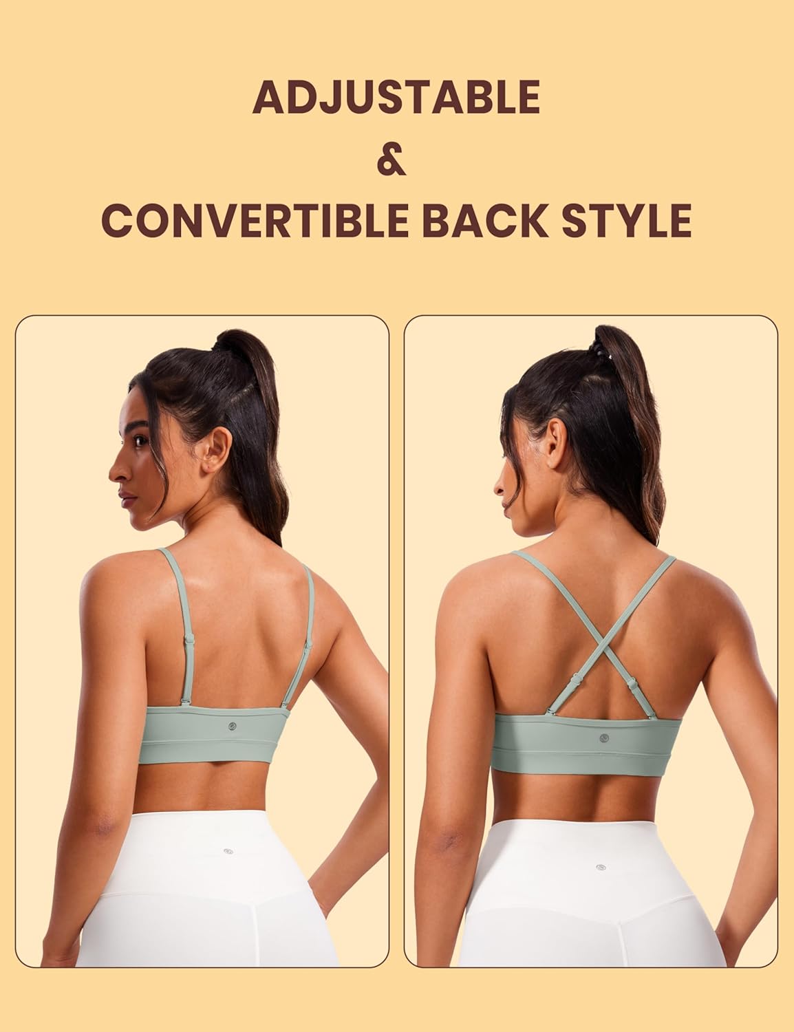 Butterluxe V Neck Sports Bras | Light Support, Removable Pads, Yoga, Extremely Soft, Square Back, Adjustable Spaghetti Straps, for Women