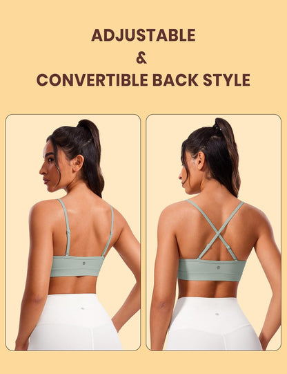 Butterluxe V Neck Sports Bras | Light Support, Removable Pads, Yoga, Extremely Soft, Square Back, Adjustable Spaghetti Straps, for Women