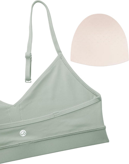 Butterluxe V Neck Sports Bras | Light Support, Removable Pads, Yoga, Extremely Soft, Square Back, Adjustable Spaghetti Straps, for Women