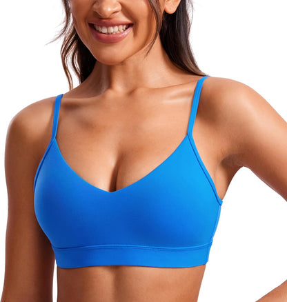 Butterluxe V Neck Sports Bras | Light Support, Removable Pads, Yoga, Extremely Soft, Square Back, Adjustable Spaghetti Straps, for Women