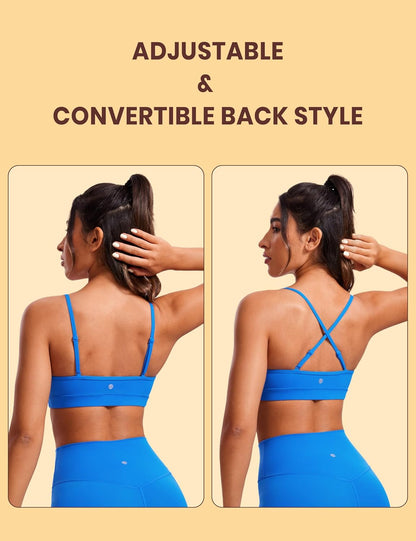 Butterluxe V Neck Sports Bras | Light Support, Removable Pads, Yoga, Extremely Soft, Square Back, Adjustable Spaghetti Straps, for Women