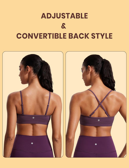 Butterluxe V Neck Sports Bras | Light Support, Removable Pads, Yoga, Extremely Soft, Square Back, Adjustable Spaghetti Straps, for Women