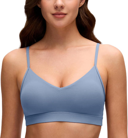 Butterluxe V Neck Sports Bras | Light Support, Removable Pads, Yoga, Extremely Soft, Square Back, Adjustable Spaghetti Straps, for Women