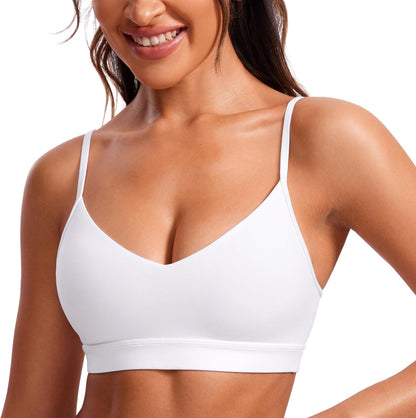 Butterluxe V Neck Sports Bras | Light Support, Removable Pads, Yoga, Extremely Soft, Square Back, Adjustable Spaghetti Straps, for Women