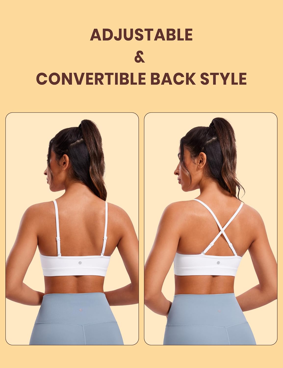 Butterluxe V Neck Sports Bras | Light Support, Removable Pads, Yoga, Extremely Soft, Square Back, Adjustable Spaghetti Straps, for Women