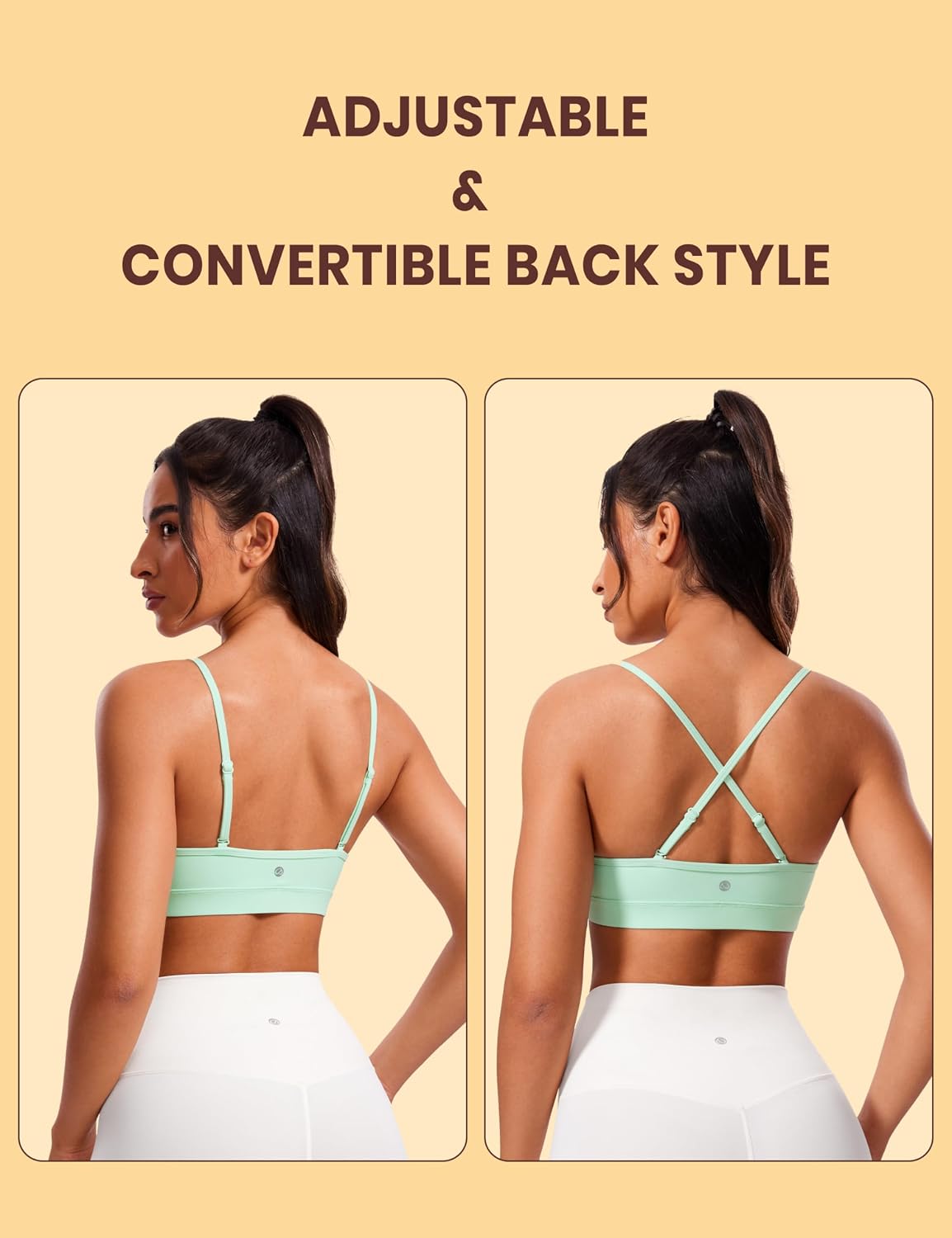 Butterluxe V Neck Sports Bras | Light Support, Removable Pads, Yoga, Extremely Soft, Square Back, Adjustable Spaghetti Straps, for Women