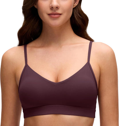 Butterluxe V Neck Sports Bras | Light Support, Removable Pads, Yoga, Extremely Soft, Square Back, Adjustable Spaghetti Straps, for Women