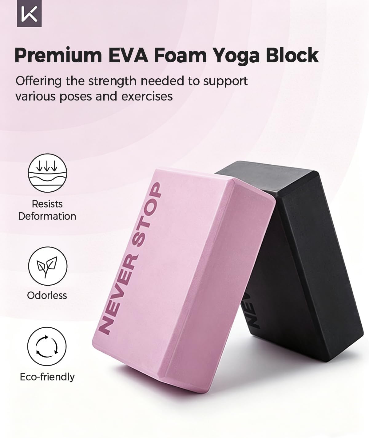 Yoga Block, High-Density EVA Foam 2 Pack Yoga Block with Non-Slip Textured Surface, Supportive, Lightweight - Ideal for Yoga
