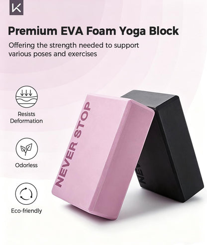 Yoga Block, High-Density EVA Foam 2 Pack Yoga Block with Non-Slip Textured Surface, Supportive, Lightweight - Ideal for Yoga