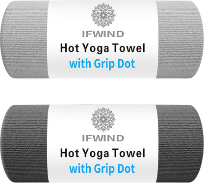2 Pack Yoga Mat Towels with Grip Dot,Anti-Slip Hot Yoga Towel,Absorbent Microfiber Sweat Mat Cover Towel,Bikram Pilates Fitness