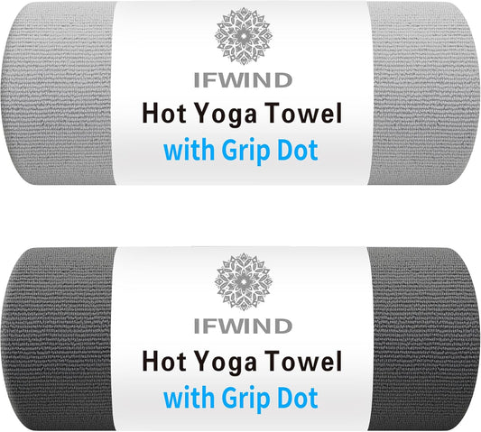 2 Pack Yoga Mat Towels with Grip Dot,Anti-Slip Hot Yoga Towel,Absorbent Microfiber Sweat Mat Cover Towel,Bikram Pilates Fitness