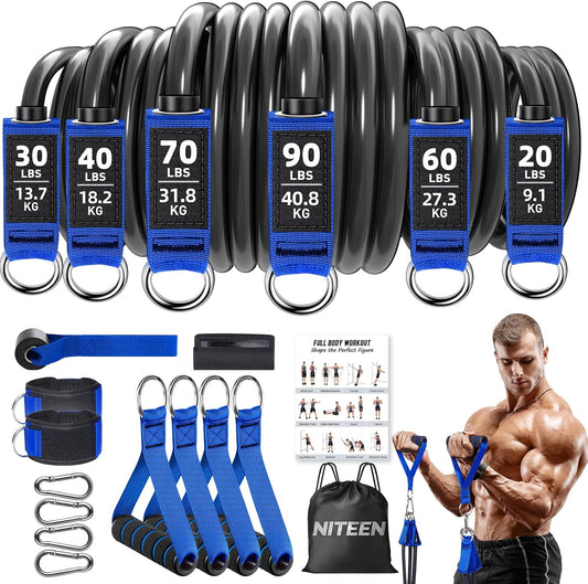 Heavy Resistance Bands for Working Out, Resistance Bands with Handles Weight Exercise Bands for Men Women, Workout Bands with Door Anchor and Ankle Straps Strength Training Equipment
