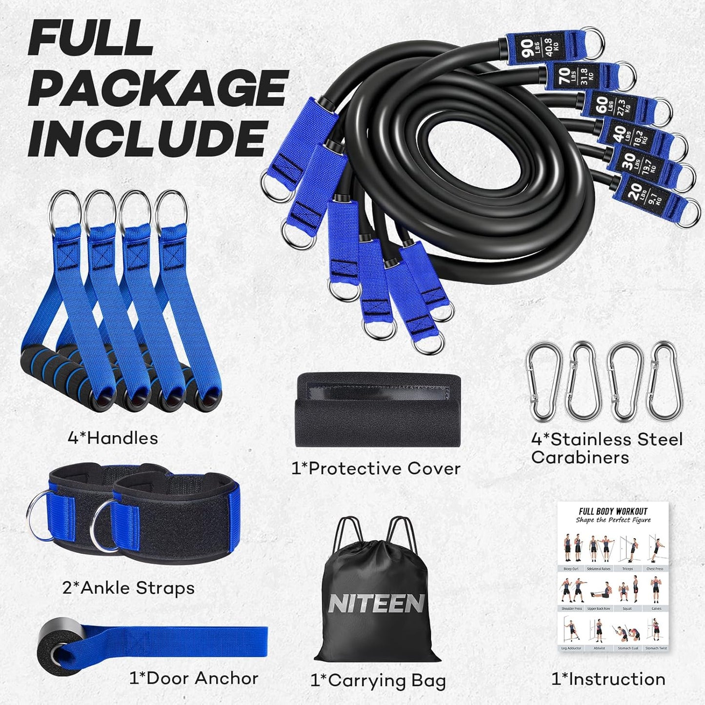 Heavy Resistance Bands for Working Out, Resistance Bands with Handles Weight Exercise Bands for Men Women, Workout Bands with Door Anchor and Ankle Straps Strength Training Equipment