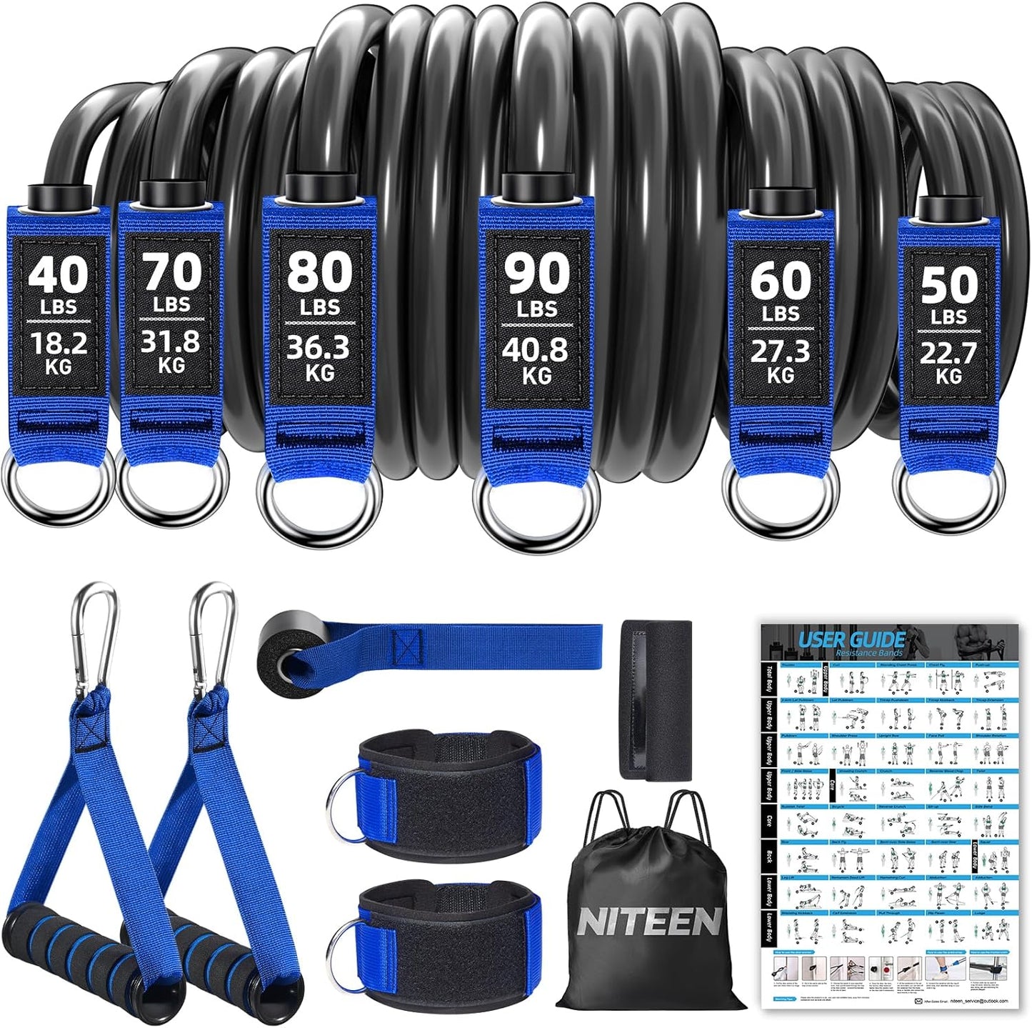 Heavy Resistance Bands for Working Out, Resistance Bands with Handles Weight Exercise Bands for Men Women, Workout Bands with Door Anchor and Ankle Straps Strength Training Equipment