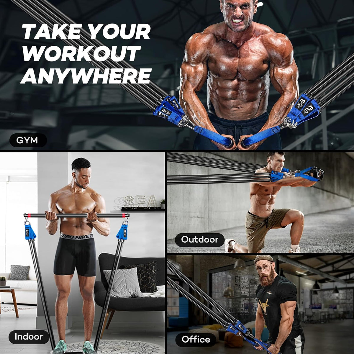 Heavy Resistance Bands for Working Out, Resistance Bands with Handles Weight Exercise Bands for Men Women, Workout Bands with Door Anchor and Ankle Straps Strength Training Equipment