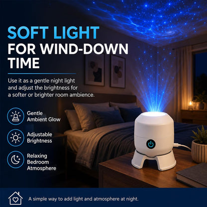 Dynamic Rotating LED Projector Light, 360° Ocean Wave Galaxy Night Light, Multi-Angle Base, USB Rechargeable, Adjustable Brightness, Bedroom/Meditation/Home Theater Light (Ocean, Rechargeable)
