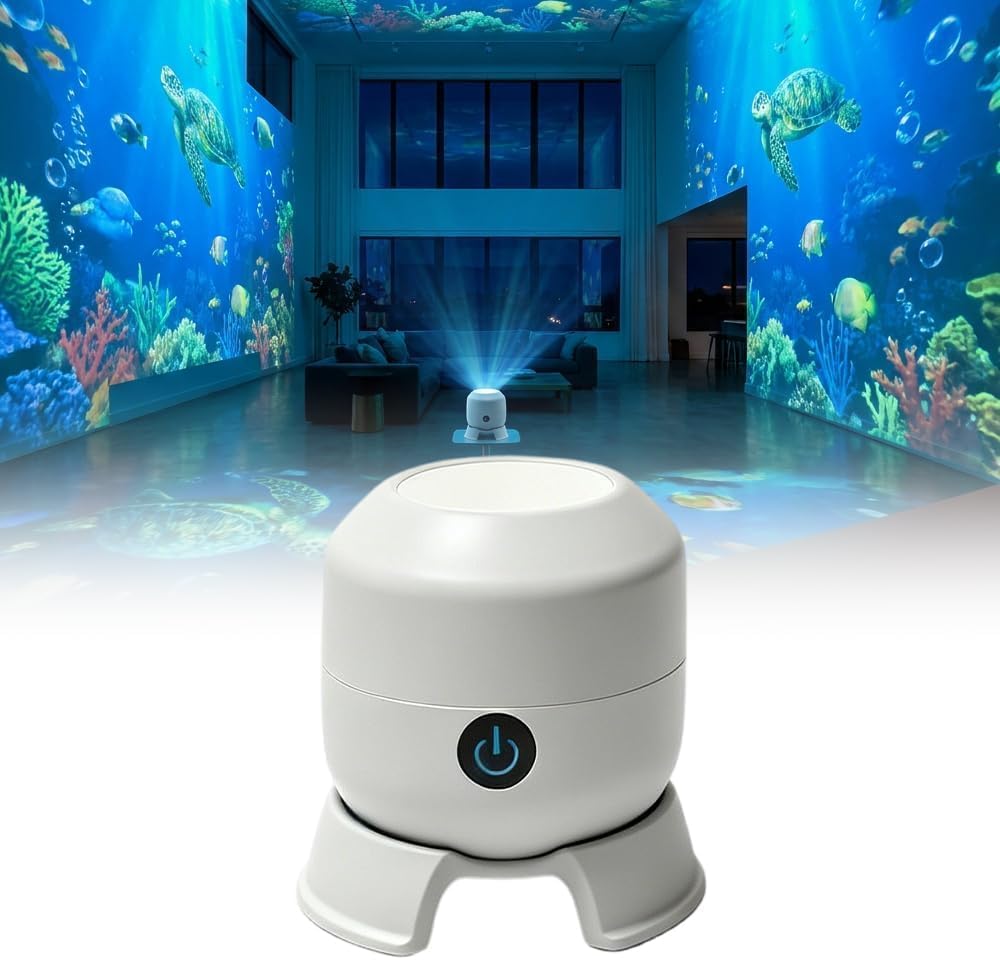 Dynamic Rotating LED Projector Light, 360° Ocean Wave Galaxy Night Light, Multi-Angle Base, USB Rechargeable, Adjustable Brightness, Bedroom/Meditation/Home Theater Light (Ocean, Rechargeable)