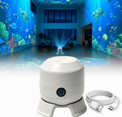 Dynamic Rotating LED Projector Light, 360° Ocean Wave Galaxy Night Light, Multi-Angle Base, USB Rechargeable, Adjustable Brightness, Bedroom/Meditation/Home Theater Light (Ocean, Rechargeable)