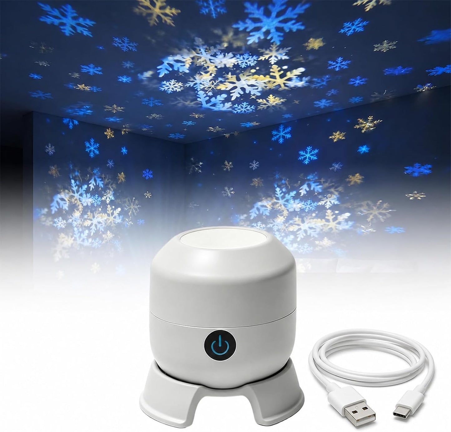Dynamic Rotating LED Projector Light, 360° Ocean Wave Galaxy Night Light, Multi-Angle Base, USB Rechargeable, Adjustable Brightness, Bedroom/Meditation/Home Theater Light (Ocean, Rechargeable)