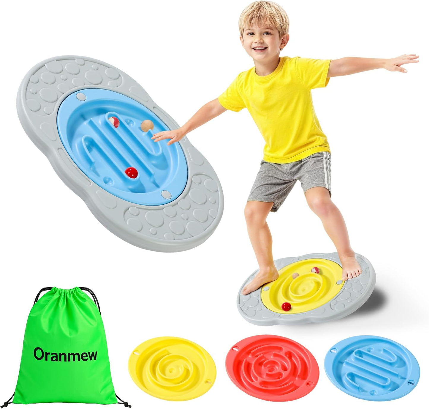 2-in-1 Kids Maze Balance Board, 3 Swappable Labyrinths & 3 Challenge Balls, Non-Slip Rubber Base Wobble Board for Core Training, Skate Prep & ADHD Focus, Ages 3-12